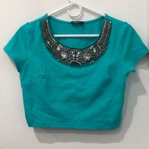 BEBE beaded embezzled crop top
